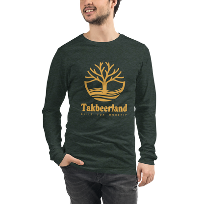 ADULT Long Sleeve Shirt - TAKBEERLAND FULL LOGO (Centered/Large) - Gold