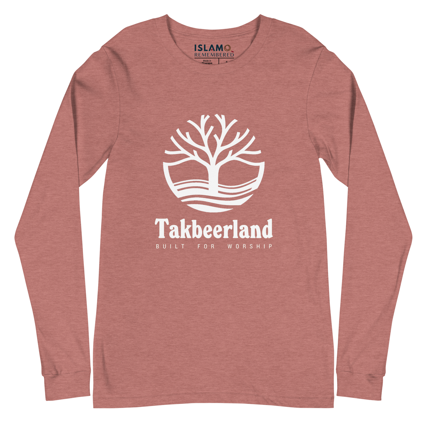 ADULT Long Sleeve Shirt - TAKBEERLAND FULL LOGO (Centered/Large) - White