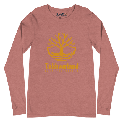 ADULT Long Sleeve Shirt - TAKBEERLAND FULL LOGO (Centered/Large) - Gold