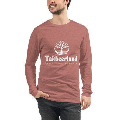 ADULT Long Sleeve Shirt - TAKBEERLAND FULL LOGO (Centered/Medium) - White