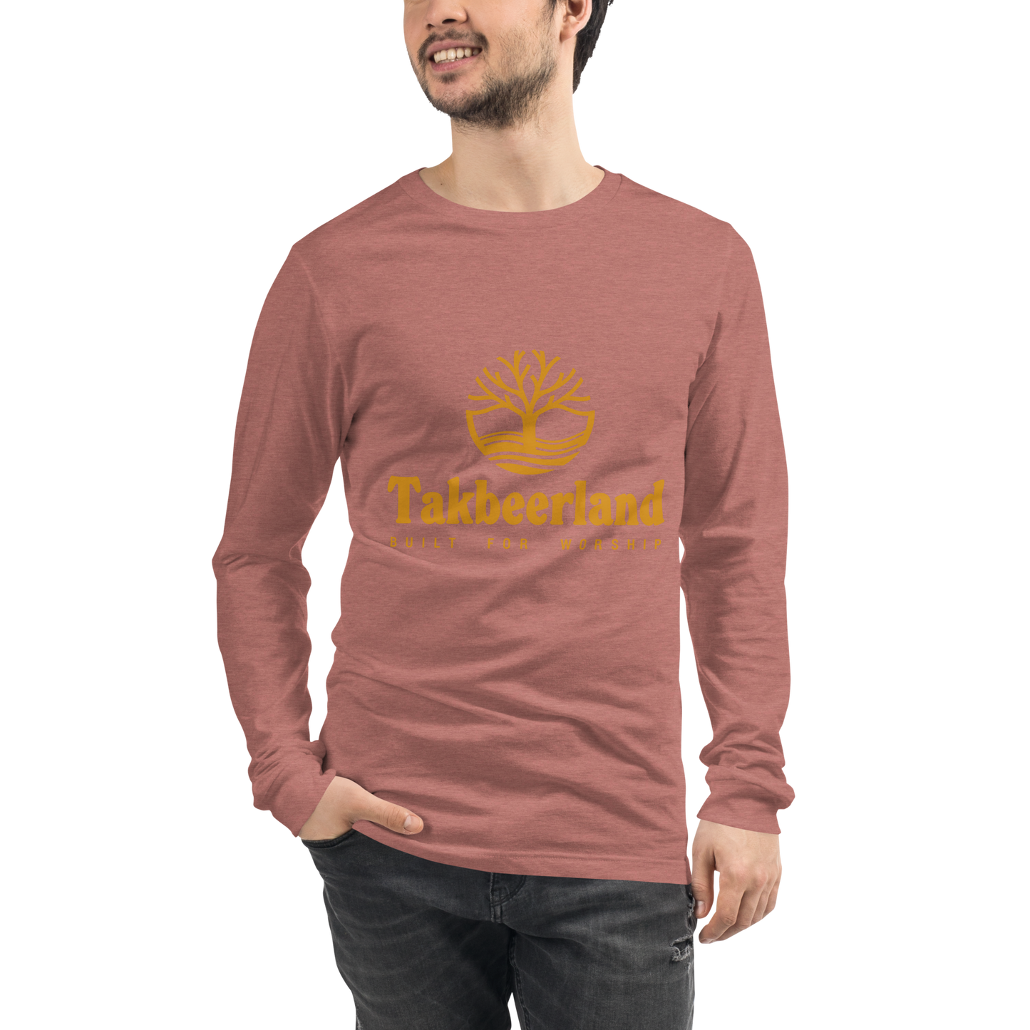 ADULT Long Sleeve Shirt - TAKBEERLAND FULL LOGO (Centered/Medium) - Gold