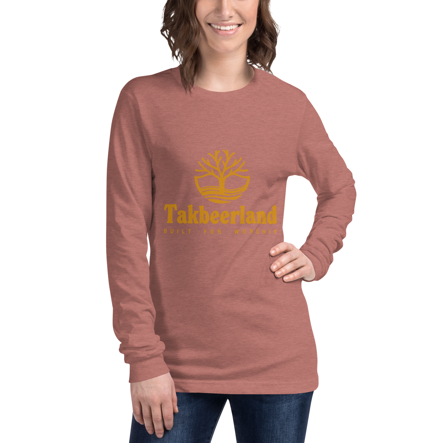 ADULT Long Sleeve Shirt - TAKBEERLAND FULL LOGO (Centered/Medium) - Gold