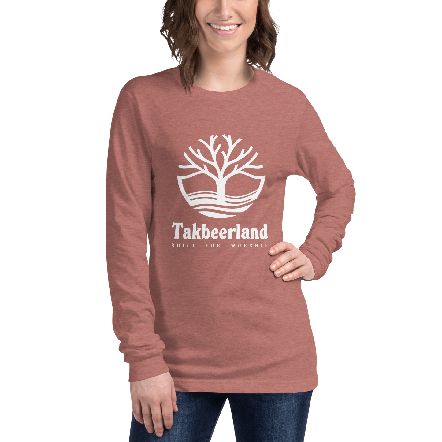 ADULT Long Sleeve Shirt - TAKBEERLAND FULL LOGO (Centered/Large) - White