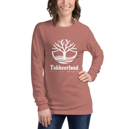 ADULT Long Sleeve Shirt - TAKBEERLAND FULL LOGO (Centered/Large) - White