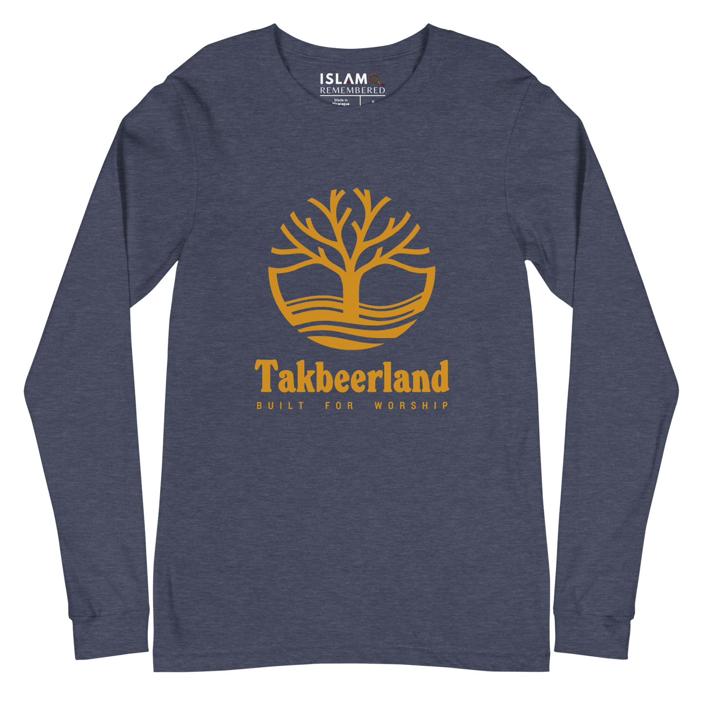 ADULT Long Sleeve Shirt - TAKBEERLAND FULL LOGO (Centered/Large) - Gold