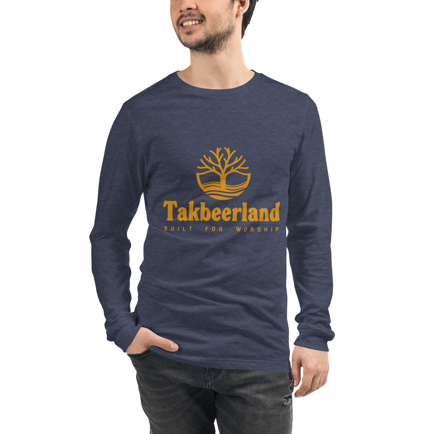 ADULT Long Sleeve Shirt - TAKBEERLAND FULL LOGO (Centered/Medium) - Gold