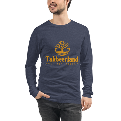 ADULT Long Sleeve Shirt - TAKBEERLAND FULL LOGO (Centered/Medium) - Gold