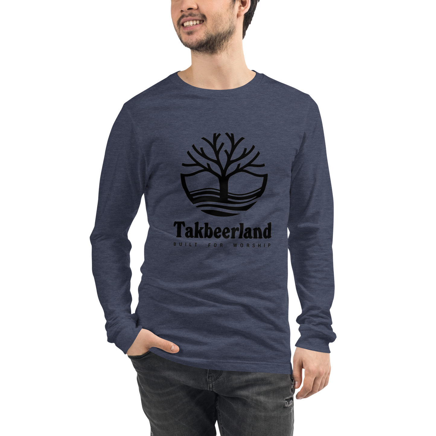 ADULT Long Sleeve Shirt - TAKBEERLAND FULL LOGO (Centered/Large) - Black