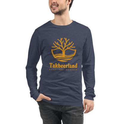 ADULT Long Sleeve Shirt - TAKBEERLAND FULL LOGO (Centered/Large) - Gold