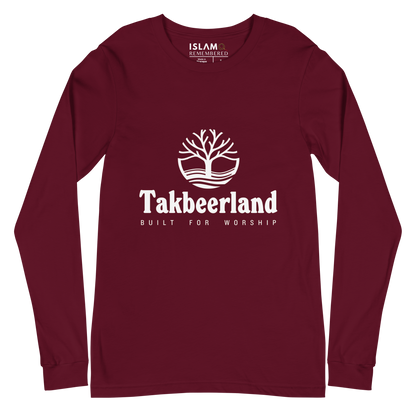 ADULT Long Sleeve Shirt - TAKBEERLAND FULL LOGO (Centered/Medium) - White