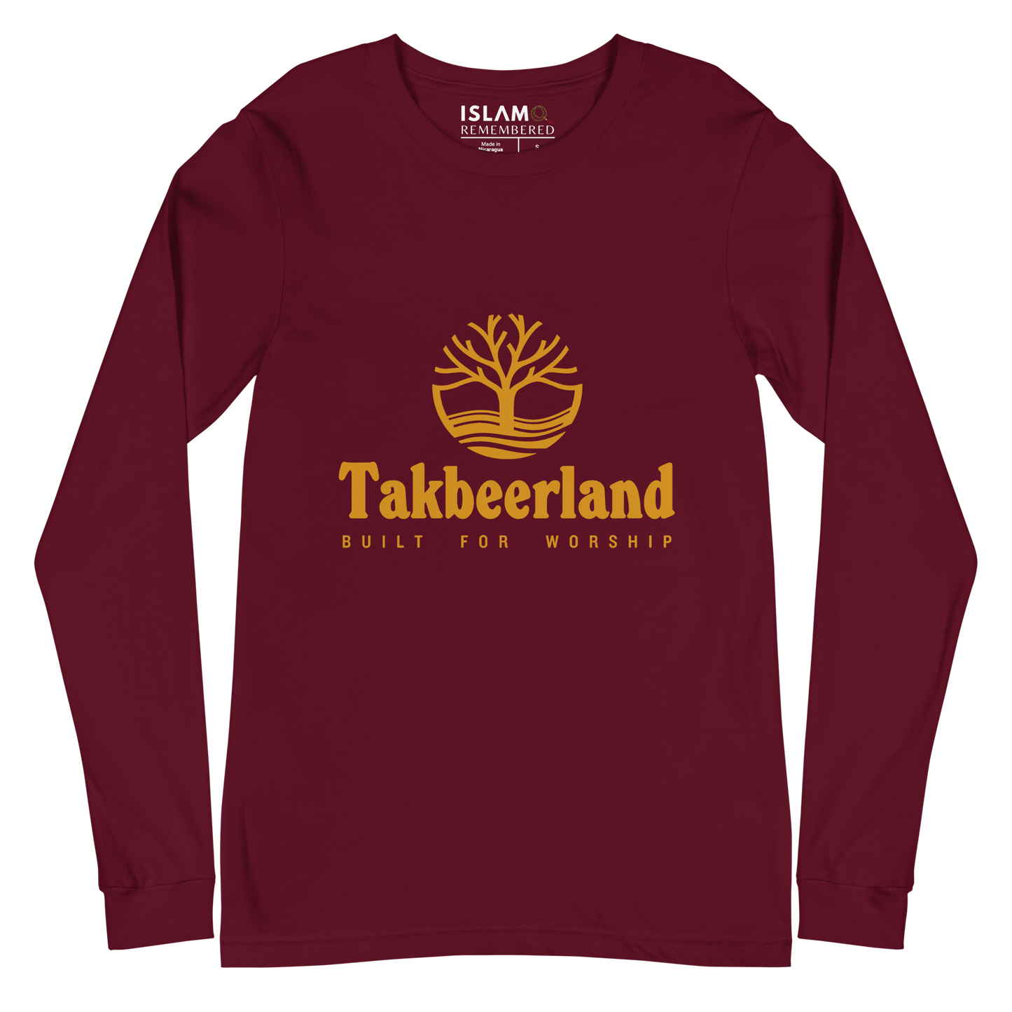 ADULT Long Sleeve Shirt - TAKBEERLAND FULL LOGO (Centered/Medium) - Gold