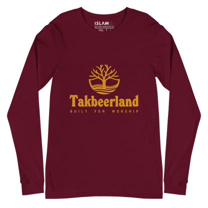 ADULT Long Sleeve Shirt - TAKBEERLAND FULL LOGO (Centered/Medium) - Gold