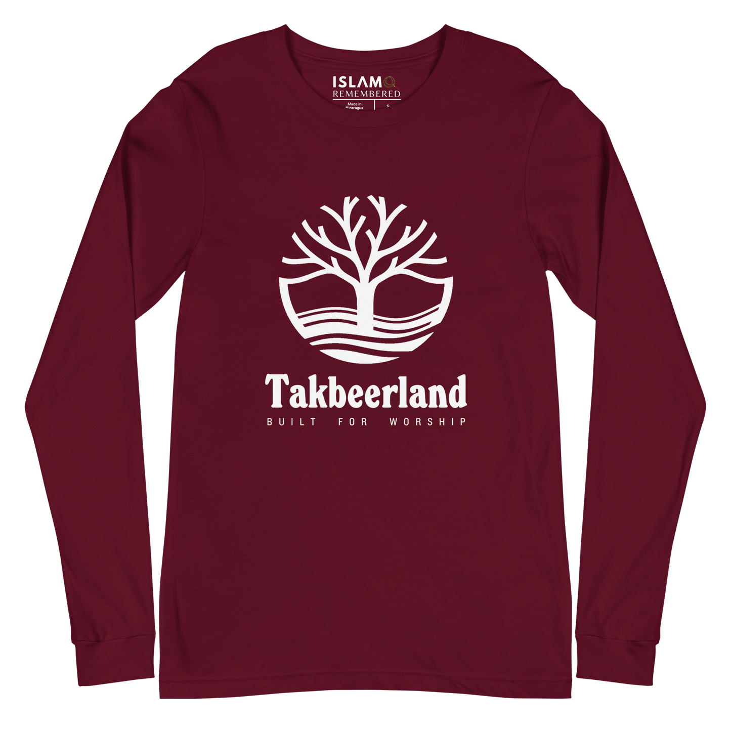 ADULT Long Sleeve Shirt - TAKBEERLAND FULL LOGO (Centered/Large) - White