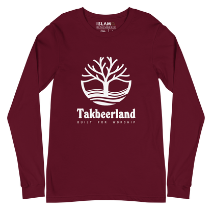 ADULT Long Sleeve Shirt - TAKBEERLAND FULL LOGO (Centered/Large) - White