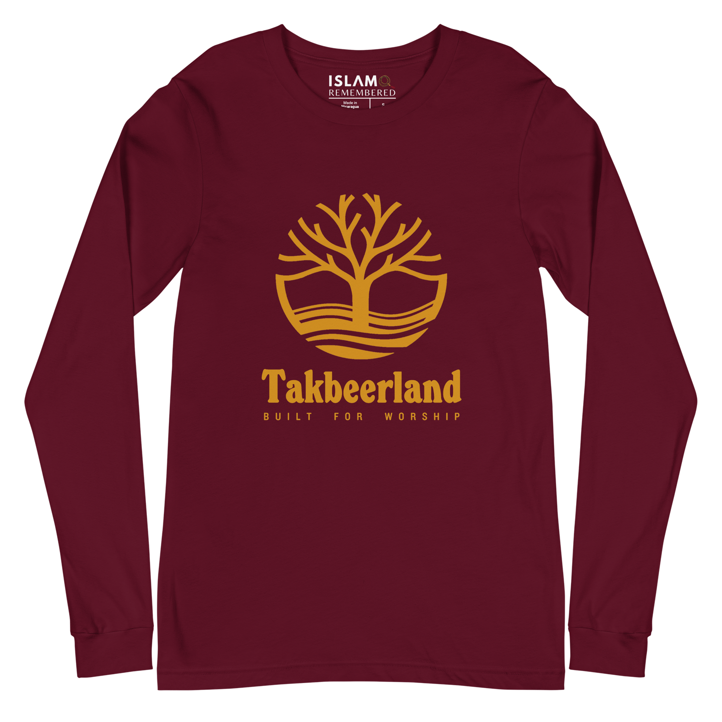 ADULT Long Sleeve Shirt - TAKBEERLAND FULL LOGO (Centered/Large) - Gold