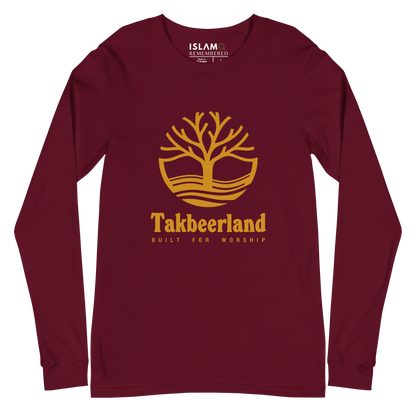 ADULT Long Sleeve Shirt - TAKBEERLAND FULL LOGO (Centered/Large) - Gold