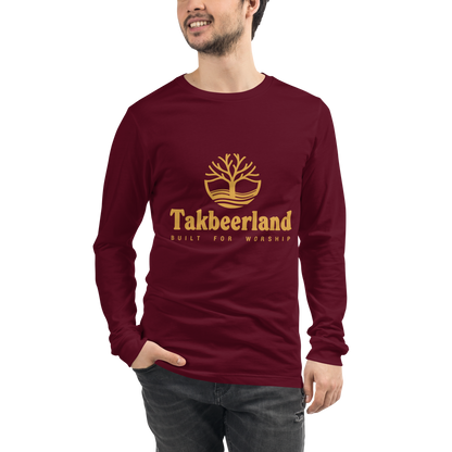 ADULT Long Sleeve Shirt - TAKBEERLAND FULL LOGO (Centered/Medium) - Gold