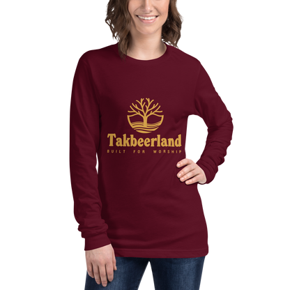 ADULT Long Sleeve Shirt - TAKBEERLAND FULL LOGO (Centered/Medium) - Gold