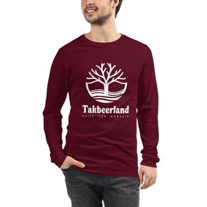 ADULT Long Sleeve Shirt - TAKBEERLAND FULL LOGO (Centered/Large) - White