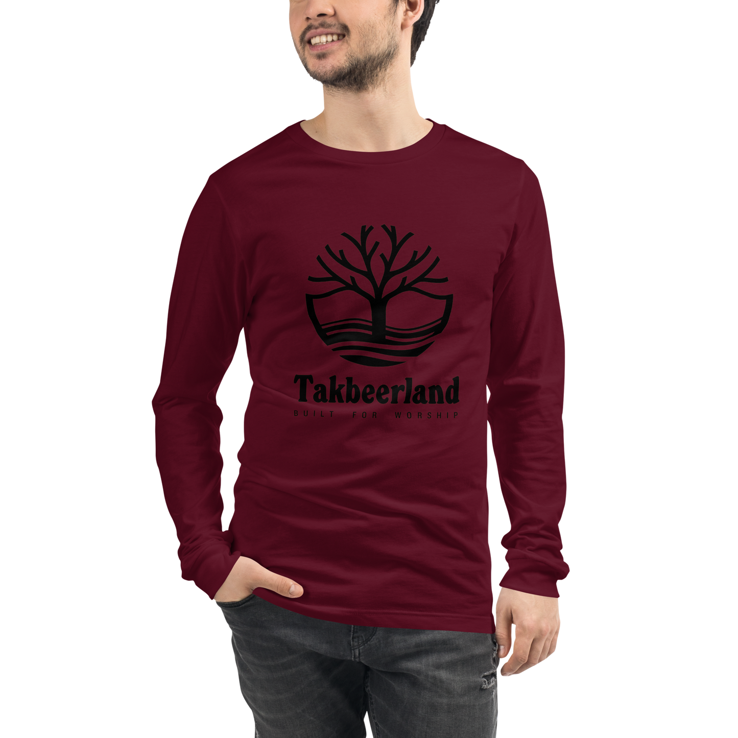 ADULT Long Sleeve Shirt - TAKBEERLAND FULL LOGO (Centered/Large) - Black