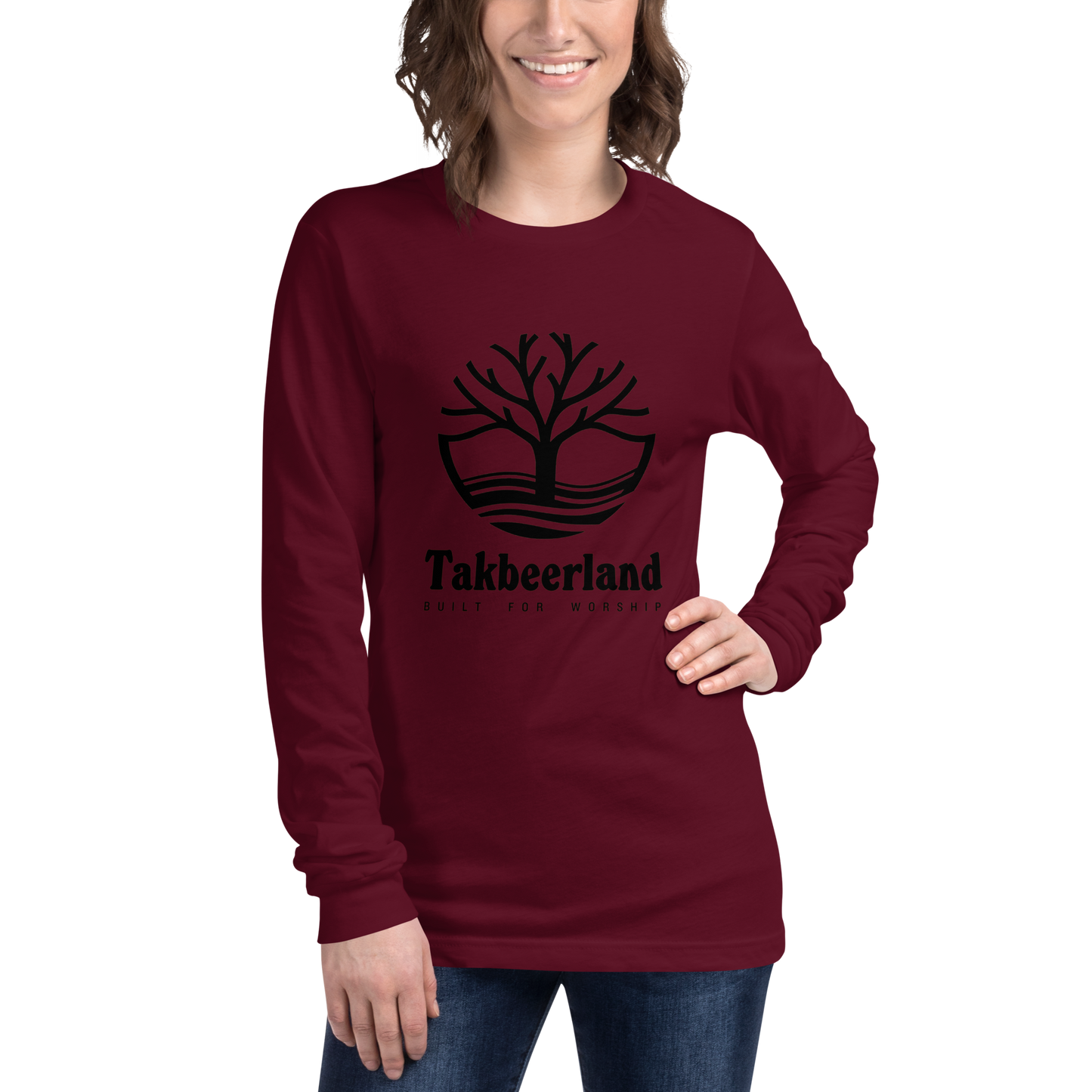 ADULT Long Sleeve Shirt - TAKBEERLAND FULL LOGO (Centered/Large) - Black