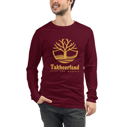 ADULT Long Sleeve Shirt - TAKBEERLAND FULL LOGO (Centered/Large) - Gold