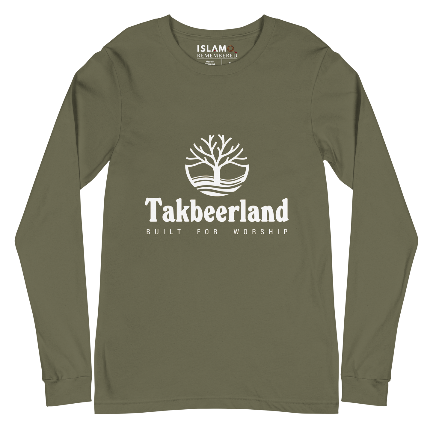 ADULT Long Sleeve Shirt - TAKBEERLAND FULL LOGO (Centered/Medium) - White