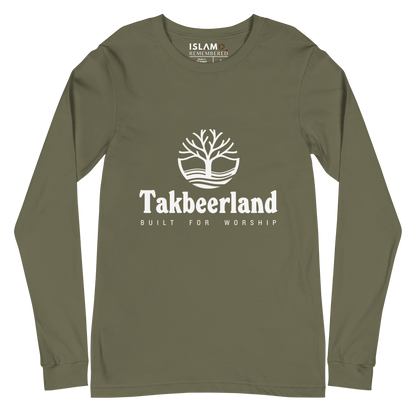 ADULT Long Sleeve Shirt - TAKBEERLAND FULL LOGO (Centered/Medium) - White