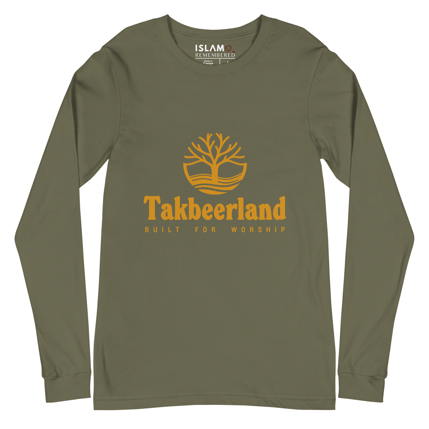 ADULT Long Sleeve Shirt - TAKBEERLAND FULL LOGO (Centered/Medium) - Gold