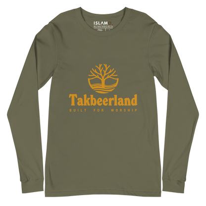 ADULT Long Sleeve Shirt - TAKBEERLAND FULL LOGO (Centered/Medium) - Gold