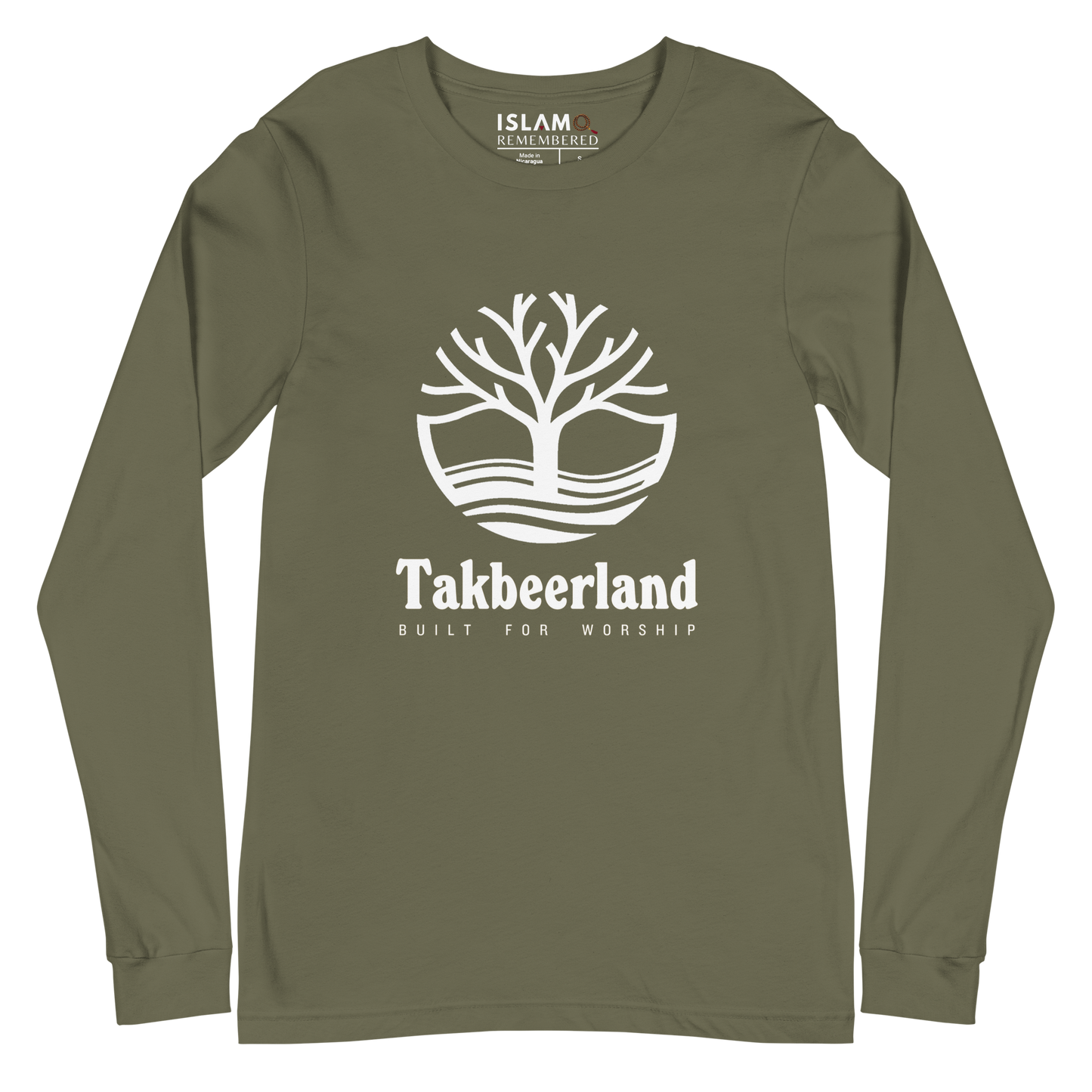 ADULT Long Sleeve Shirt - TAKBEERLAND FULL LOGO (Centered/Large) - White