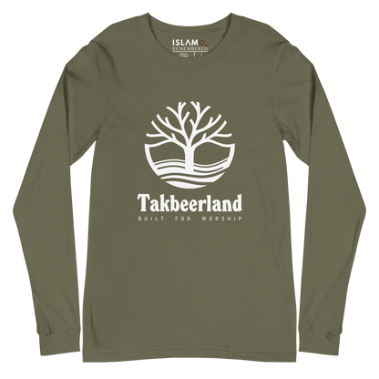 ADULT Long Sleeve Shirt - TAKBEERLAND FULL LOGO (Centered/Large) - White