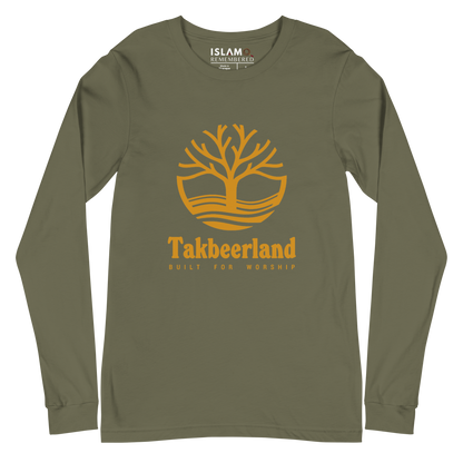 ADULT Long Sleeve Shirt - TAKBEERLAND FULL LOGO (Centered/Large) - Gold