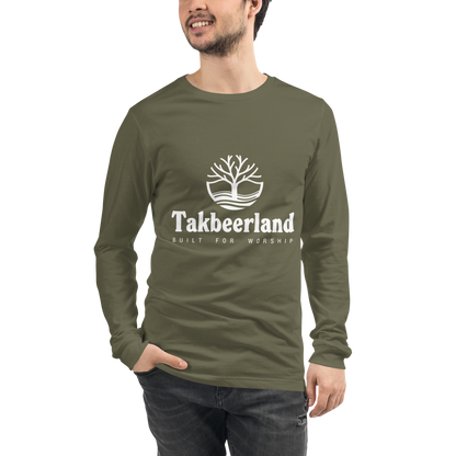 ADULT Long Sleeve Shirt - TAKBEERLAND FULL LOGO (Centered/Medium) - White