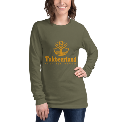 ADULT Long Sleeve Shirt - TAKBEERLAND FULL LOGO (Centered/Medium) - Gold