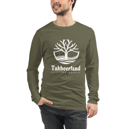 ADULT Long Sleeve Shirt - TAKBEERLAND FULL LOGO (Centered/Large) - White