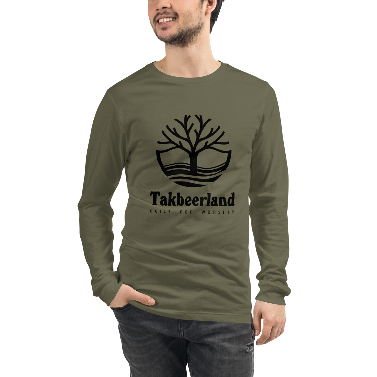 ADULT Long Sleeve Shirt - TAKBEERLAND FULL LOGO (Centered/Large) - Black