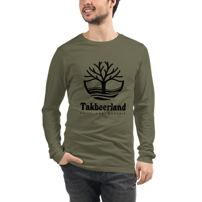 ADULT Long Sleeve Shirt - TAKBEERLAND FULL LOGO (Centered/Large) - Black