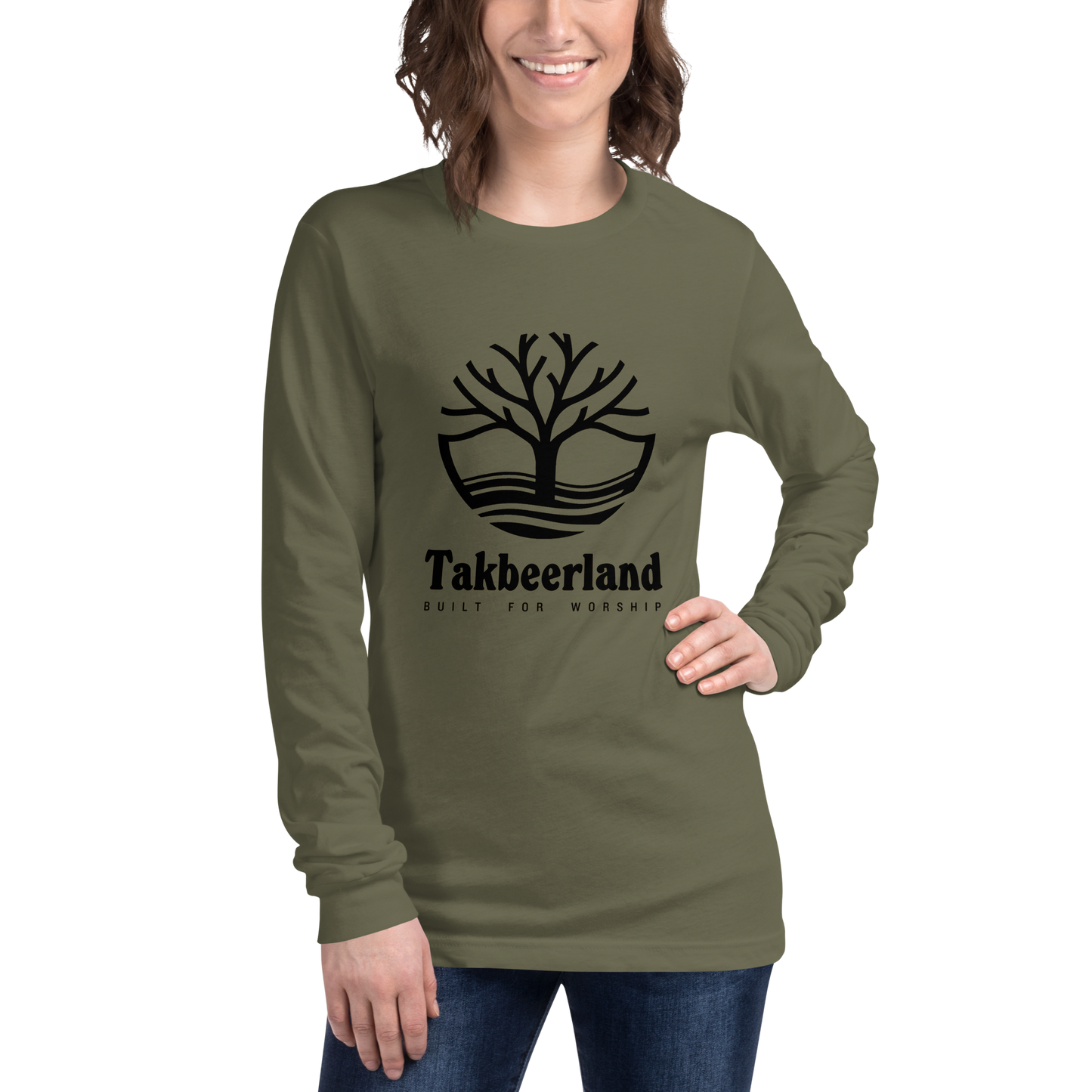 ADULT Long Sleeve Shirt - TAKBEERLAND FULL LOGO (Centered/Large) - Black