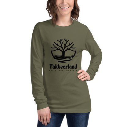 ADULT Long Sleeve Shirt - TAKBEERLAND FULL LOGO (Centered/Large) - Black