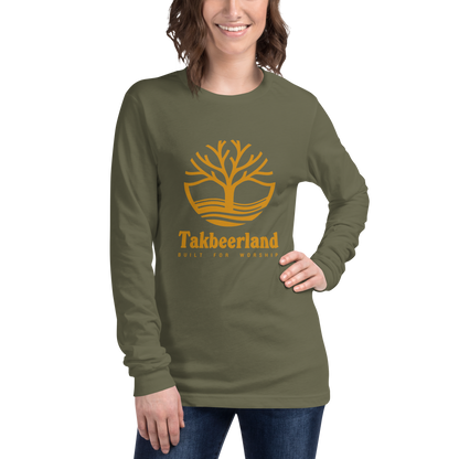 ADULT Long Sleeve Shirt - TAKBEERLAND FULL LOGO (Centered/Large) - Gold