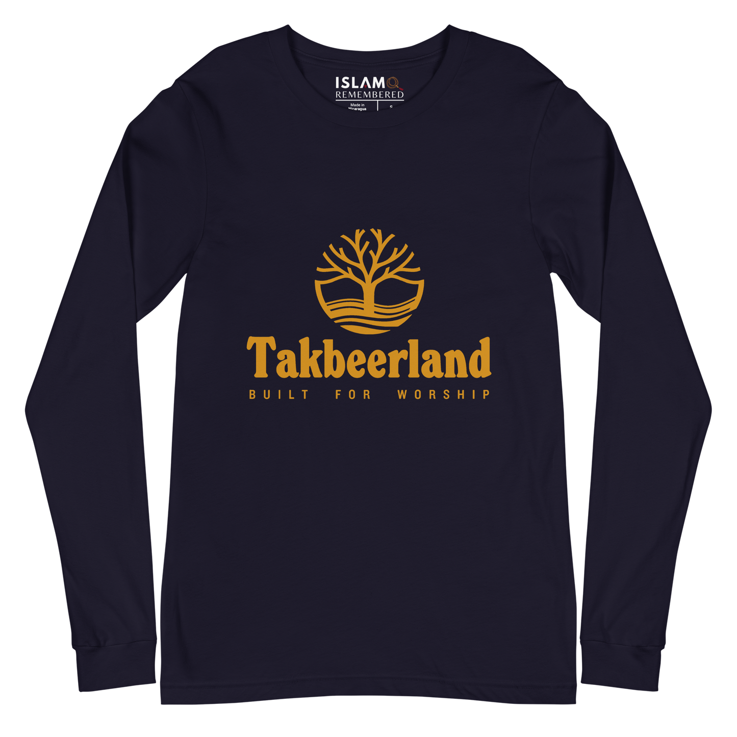 ADULT Long Sleeve Shirt - TAKBEERLAND FULL LOGO (Centered/Medium) - Gold