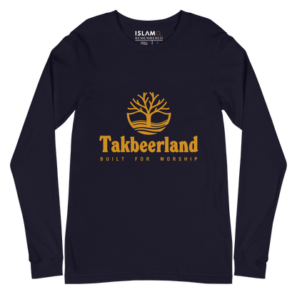 ADULT Long Sleeve Shirt - TAKBEERLAND FULL LOGO (Centered/Medium) - Gold