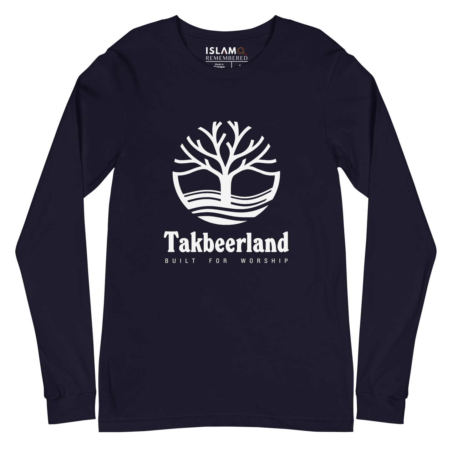 ADULT Long Sleeve Shirt - TAKBEERLAND FULL LOGO (Centered/Large) - White