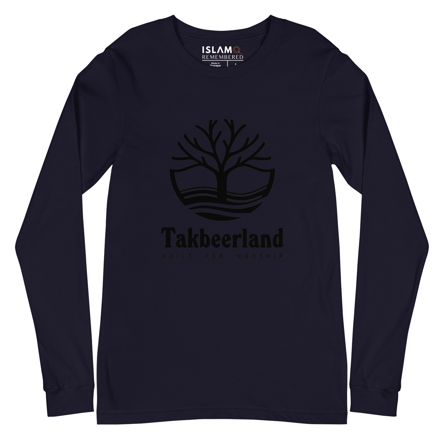 ADULT Long Sleeve Shirt - TAKBEERLAND FULL LOGO (Centered/Large) - Black