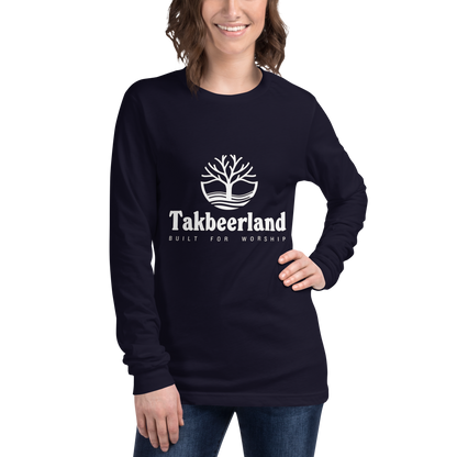 ADULT Long Sleeve Shirt - TAKBEERLAND FULL LOGO (Centered/Medium) - White