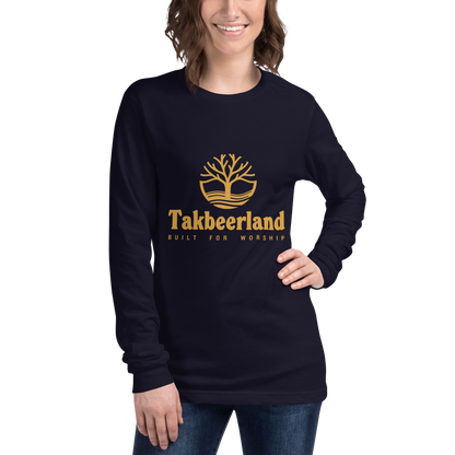 ADULT Long Sleeve Shirt - TAKBEERLAND FULL LOGO (Centered/Medium) - Gold