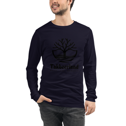 ADULT Long Sleeve Shirt - TAKBEERLAND FULL LOGO (Centered/Large) - Black