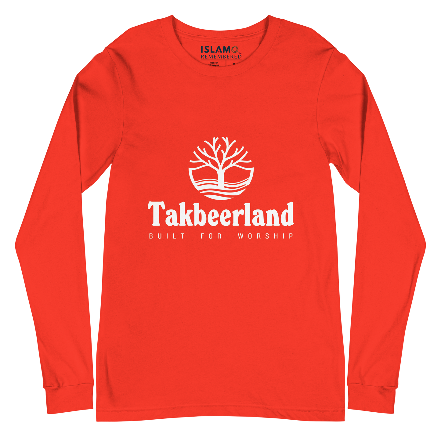 ADULT Long Sleeve Shirt - TAKBEERLAND FULL LOGO (Centered/Medium) - White