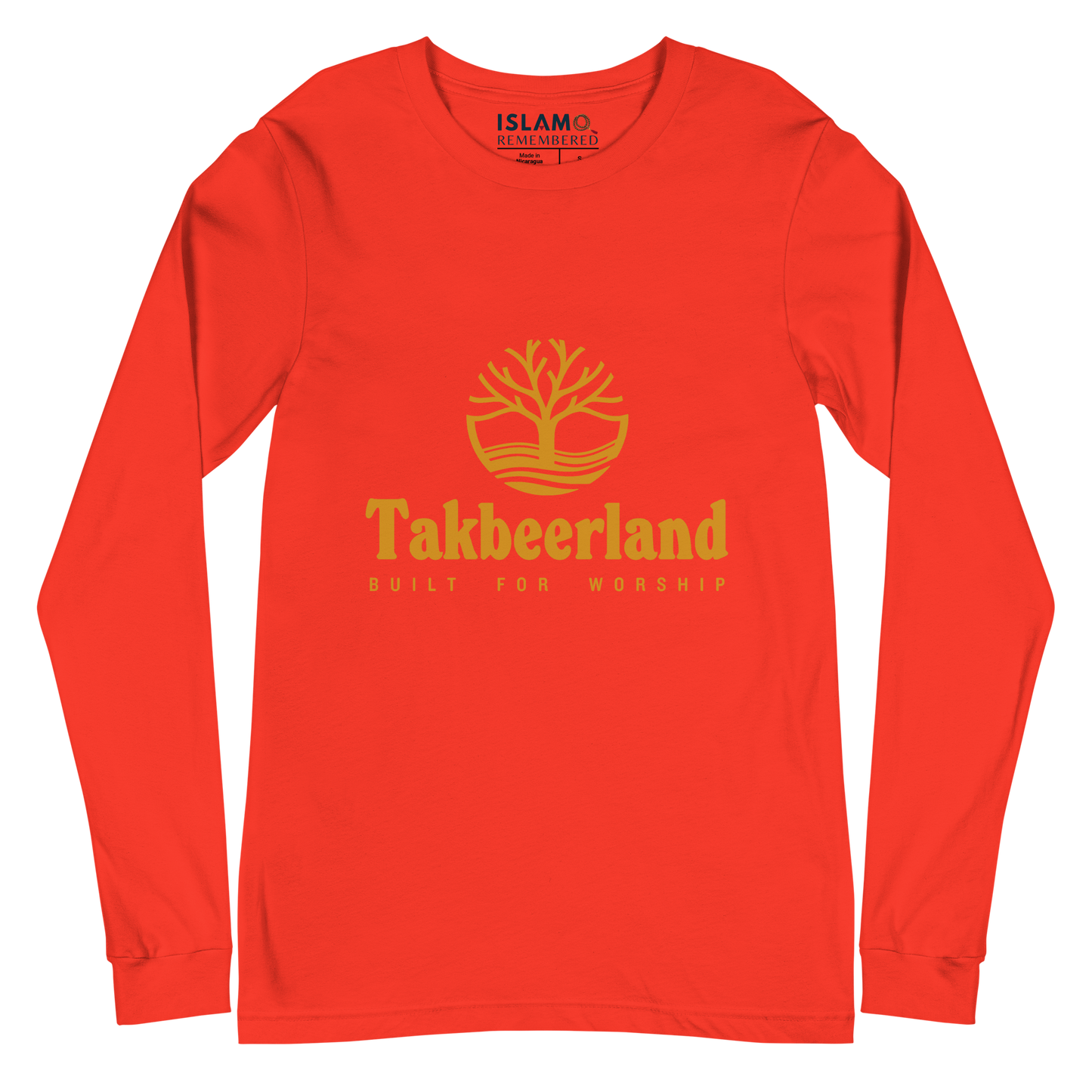 ADULT Long Sleeve Shirt - TAKBEERLAND FULL LOGO (Centered/Medium) - Gold